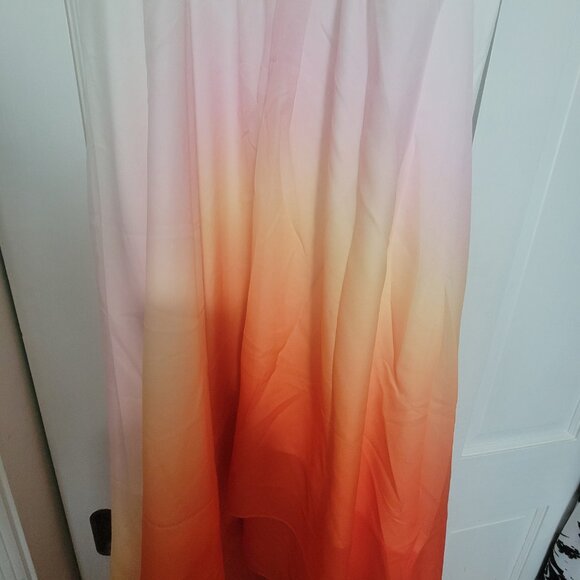 Xpluswear Design Plus Size Wedding Guest Orange V Neck High Low Hem Chiffon Midi - Picture 6 of 6